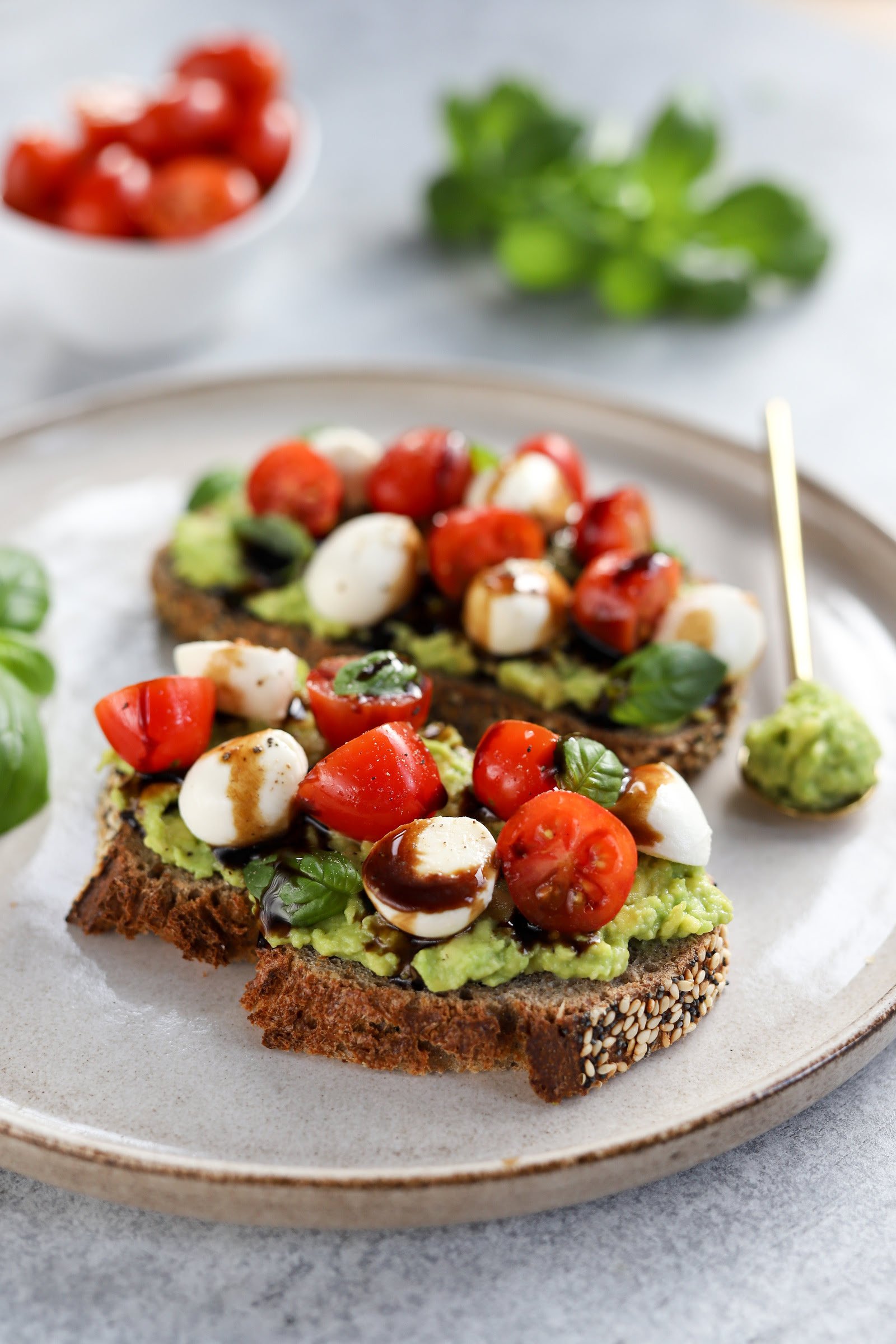 Avocado Toast with Mozzarella, and Tomato